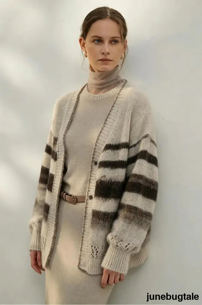 Textured Stripe V-Neck Knit Top