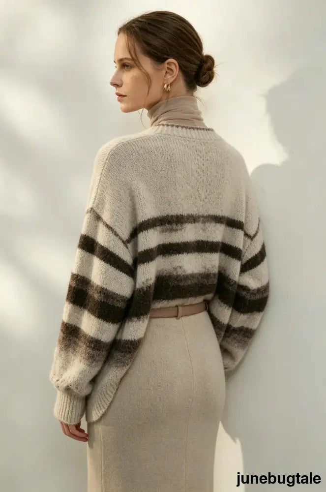 Textured Stripe V-Neck Knit Top