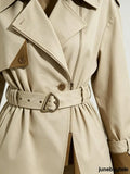 Two Tone Buckle Belted Trench Coat