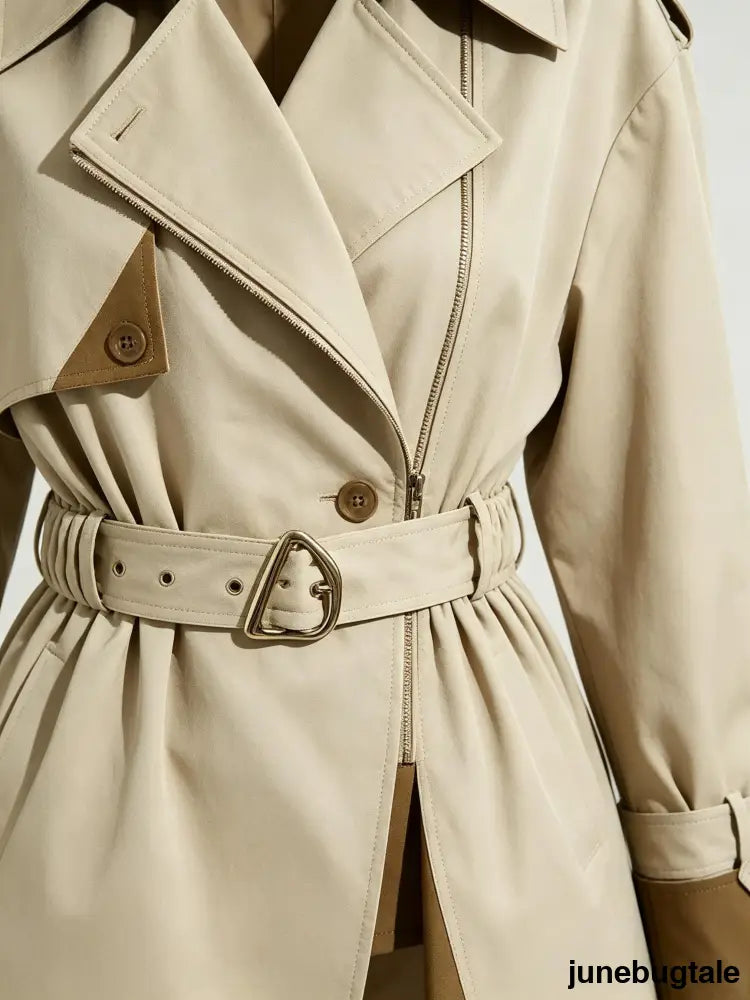 Two Tone Buckle Belted Trench Coat