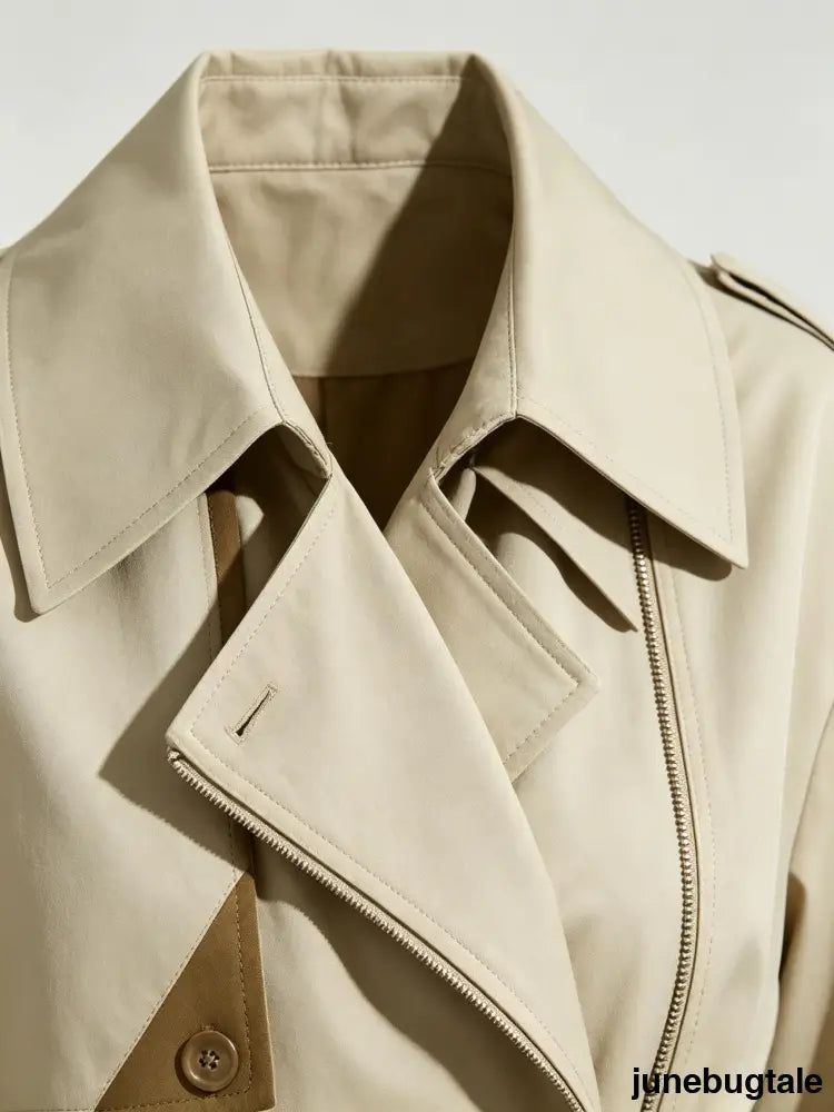 Two Tone Buckle Belted Trench Coat