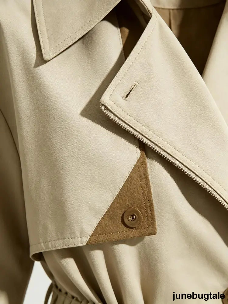 Two Tone Buckle Belted Trench Coat