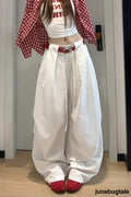 Vintage American Loose Slim Fit Wide Leg Cargo Pants - White / S