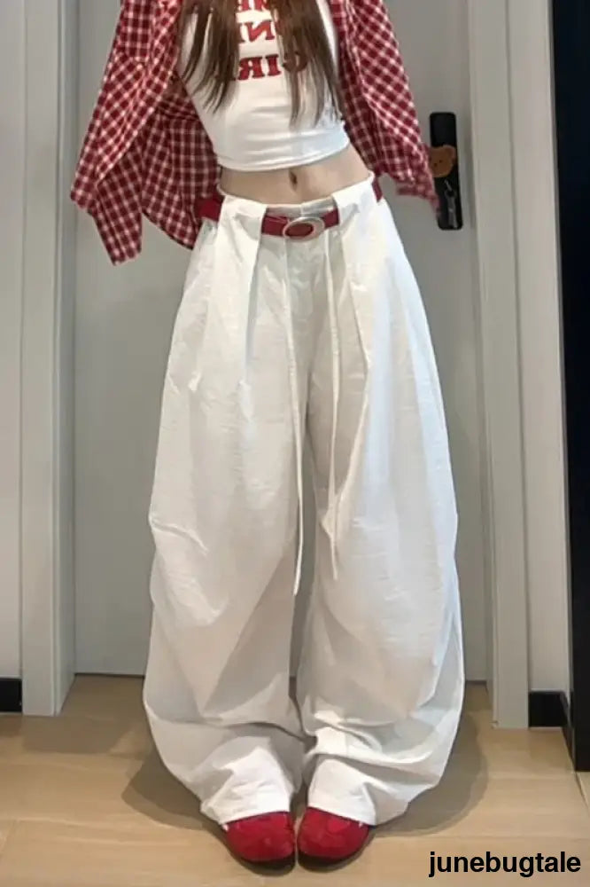 Vintage American Loose Slim Fit Wide Leg Cargo Pants - White / S