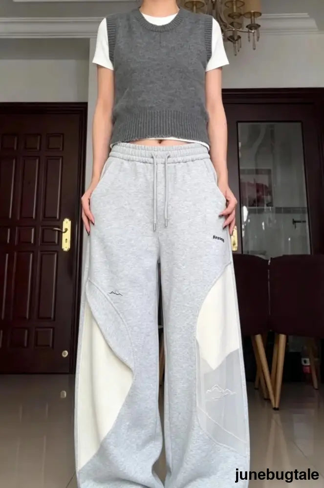 Vintage Letter Embroidered Baggy Curved Blade Pants