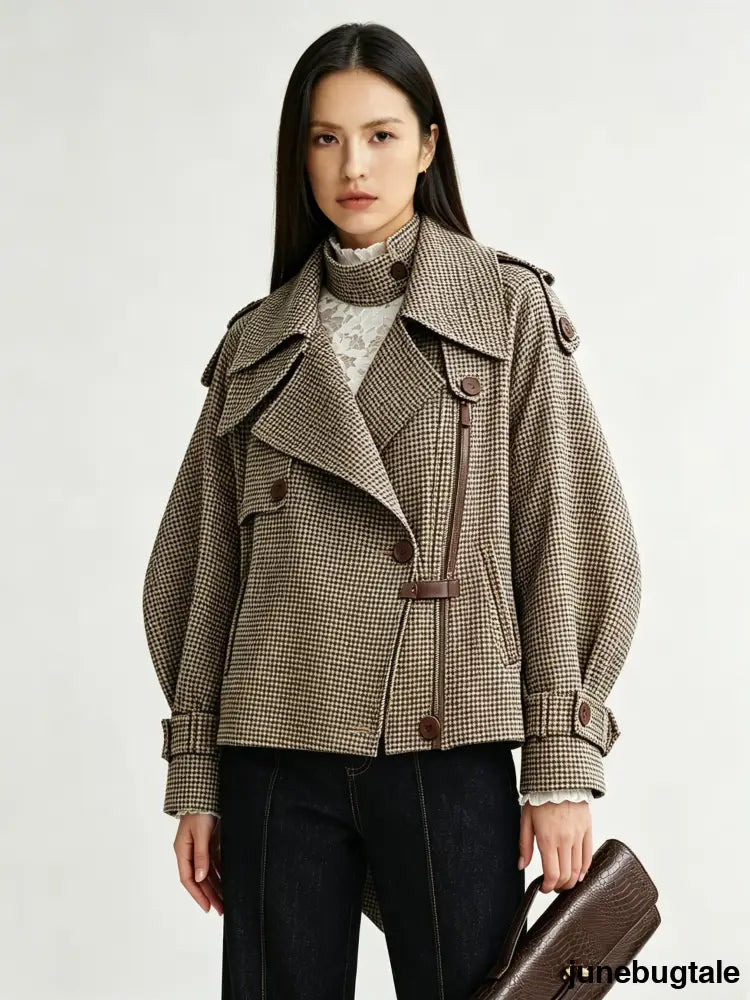 Vintage Plaid Cropped Trench Coat