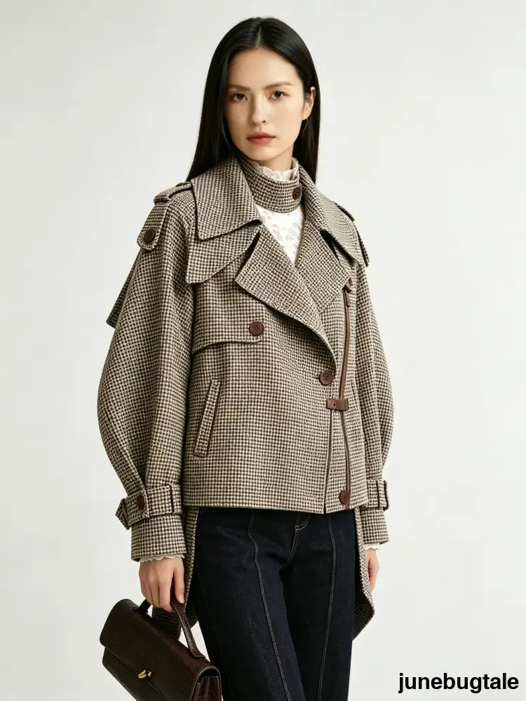 Vintage Plaid Cropped Trench Coat